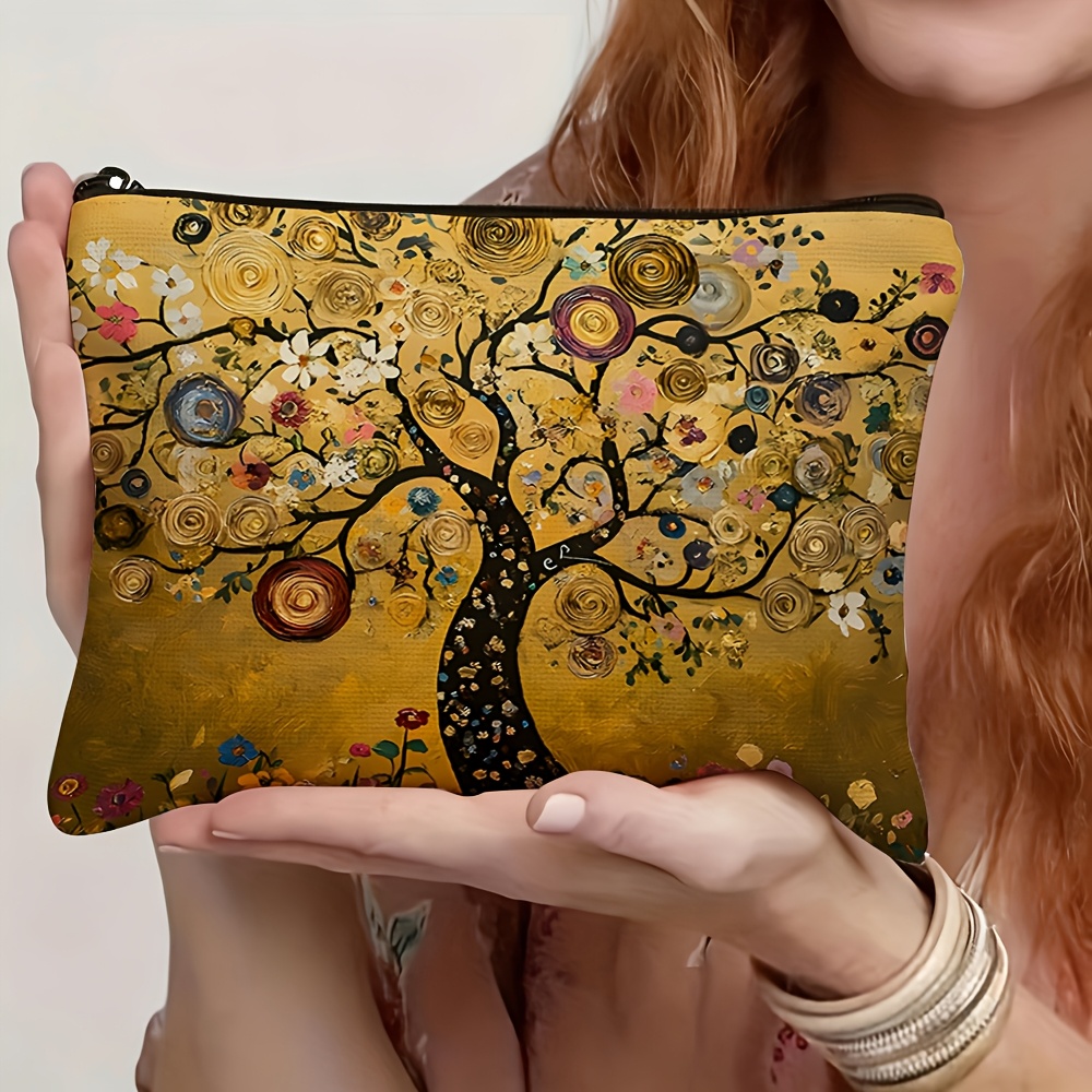 TEMU 2d Flat, 1pc Women's Art Makeup Bag, Colorful Floral Design, With Zipper, Durable Material, Perfect For Travel Storage, An Ideal Gift For And ,