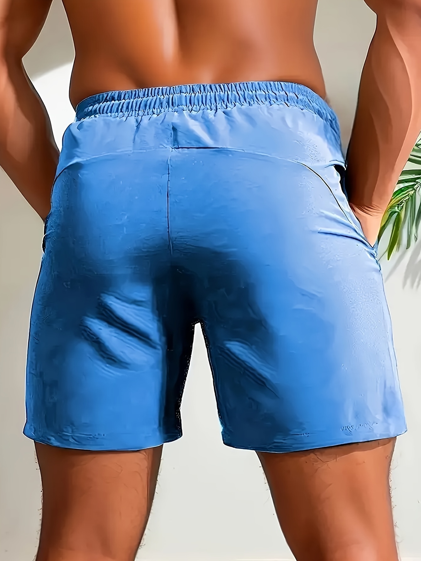 Men's Loose Solid Shorts With Pockets, Active Elastic Waist Drawstring Shorts For Summer