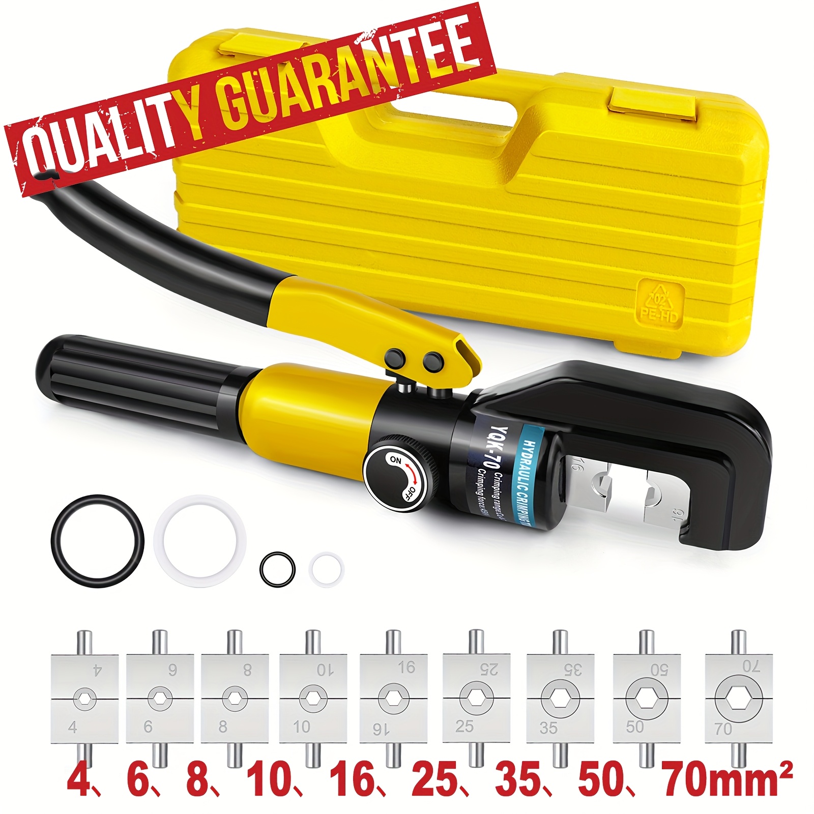 Image of Professional-grade Hydraulic Crimping Tool With 9-size Hex Dies (4-70mm²) & Heavy-duty Alloy - Hydraulic- Crimper For Cable Lugs, Wire Terminals, Connectors - Compatible For Diy &, Wire