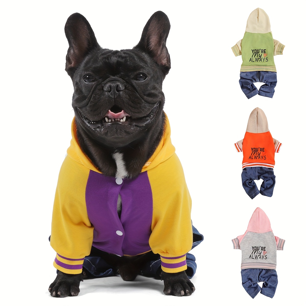 TEMU Small Dog Color Block Hoodie Dog Clothes Puppy Hoodie Puppy Apparel 4-legged Dog Onesie Sweatshirt Pet Clothing For Small Dogs Please Refer To The Size Chart To Purchase The Correct Size