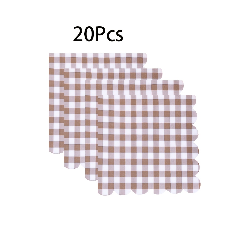 TEMU Lot de 20 serviettes à carreaux vichy marron et blanc, convient pour les fêtes aux , rustiques, les baby showers, les anniversaires, les - -