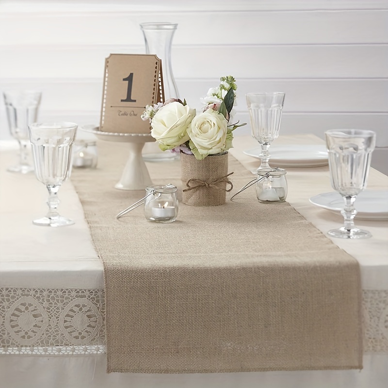 

1pc Natural Burlap Table Runner, Linen Tablecloth, Jute Dining Mat Suitable For Western Style Wedding Table Decoration, Farmhouse Party, Birthday Kitchen Table Flag, Wedding Party Tableware