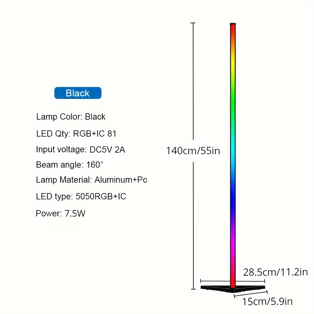 1pc rgb ic floor lamp led corner lamp with smart app remote control music sync dimmable timer rgb dream color changing modern standing ambience light for christmas bedroom living gaming room details 2