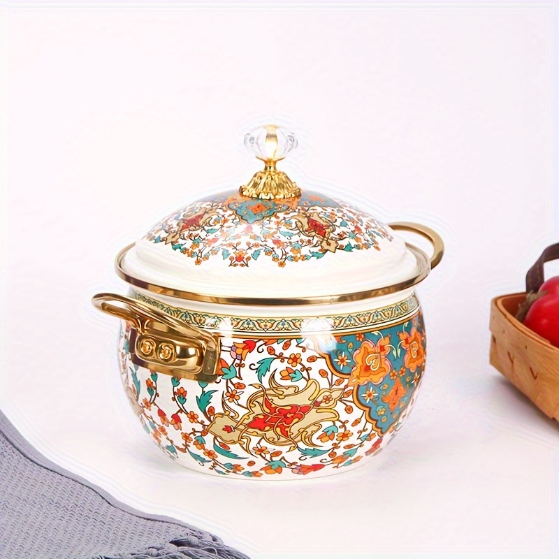 vibrant enamel   shaped cooking pot   non stick heat resistant kitchenware for home and restaurant use   cooking serving and storing fruits and vegetables details 5