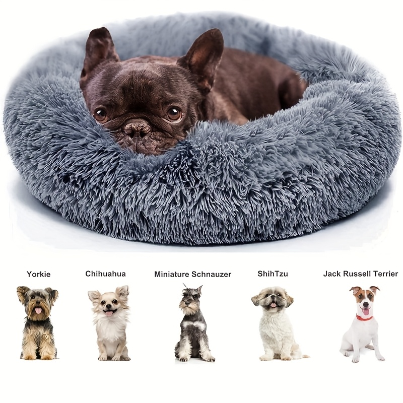 

Plush Round Pet Bed, Polyester Fiber, For Extra Small To Medium Dogs, Non-assembled, Soft Long Fur Dog Lounger