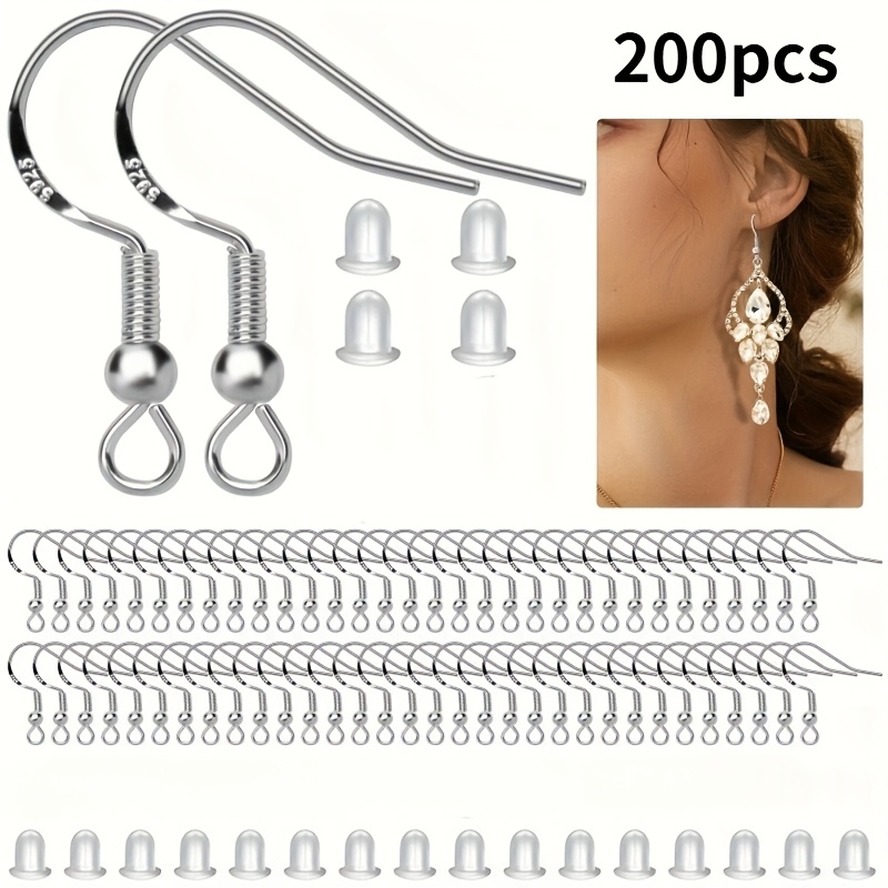 TEMU 200pcs Earring Making Tool Kit - 100pcs 925 Silver Earwires And 100pcs Backings Hypoallergenic Complete Craft Material Set