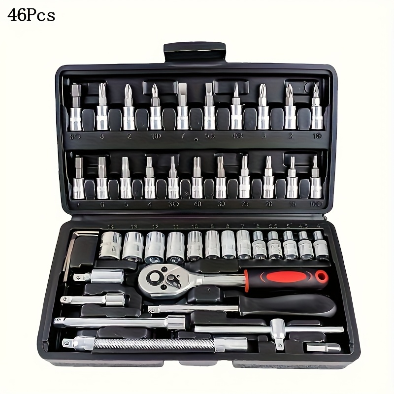 TEMU 46pcs Steel Wrench Kit, Suitable For Car Maintenance, Projects, Ergonomic Grip, Heavy-duty, Corrosion-resistant, , Multifunctional Hand Tool,