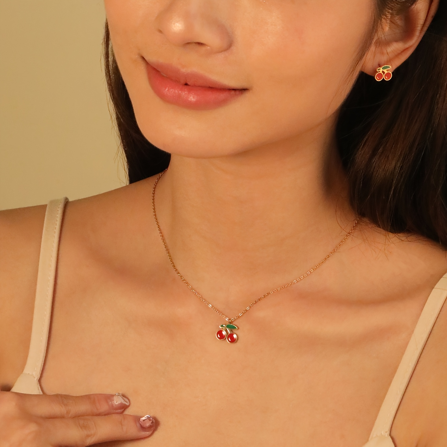 3pcs Stainless Steel Cherry Pendant Set