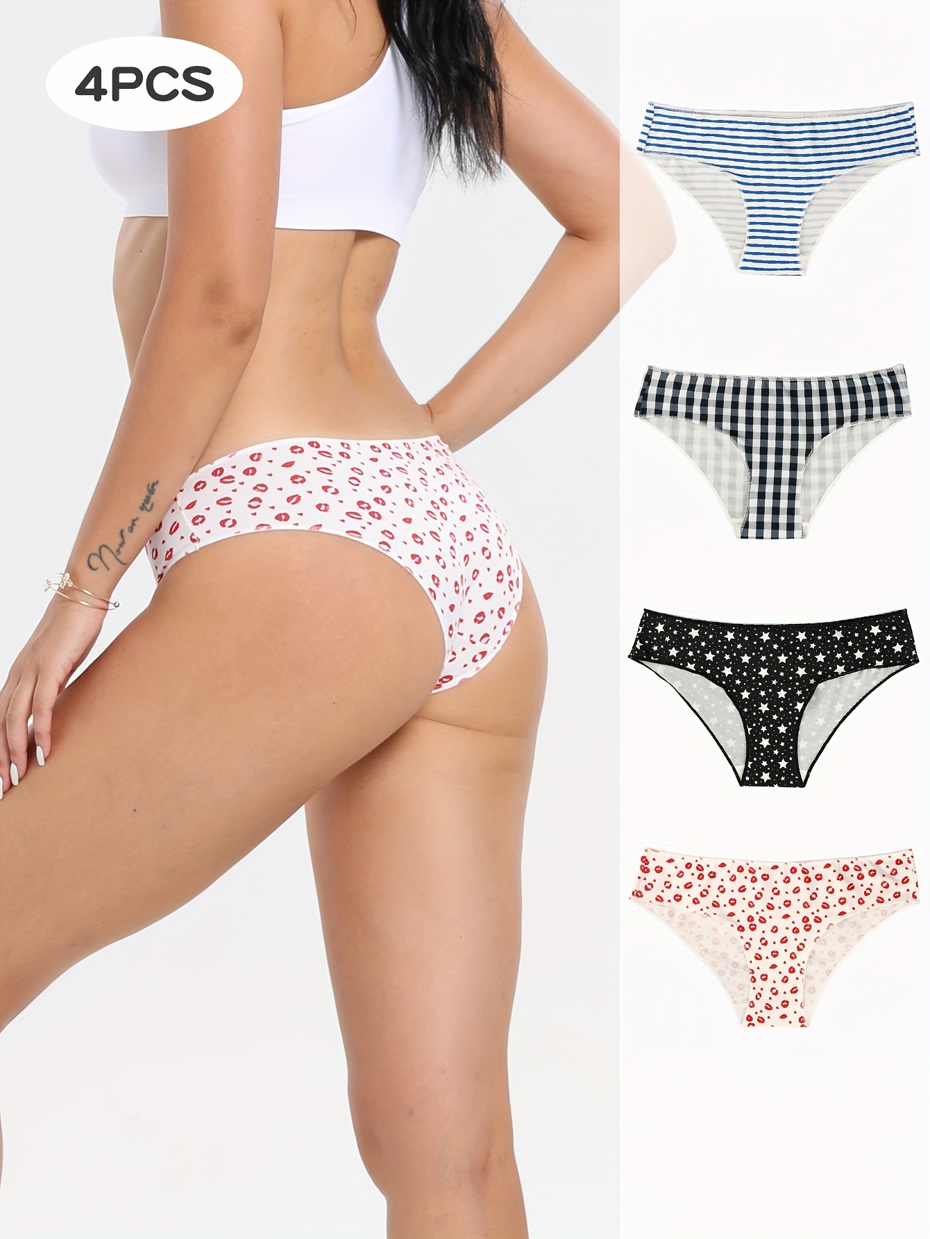 5pcs/Set Women'S Solid Color Ribbed Triangle Panties With Circular