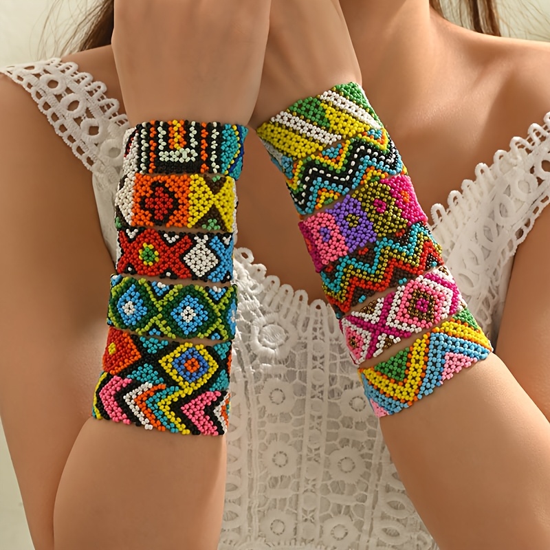 Boho Beaded Bracelet for Women Geometric Pattern Unique Variations