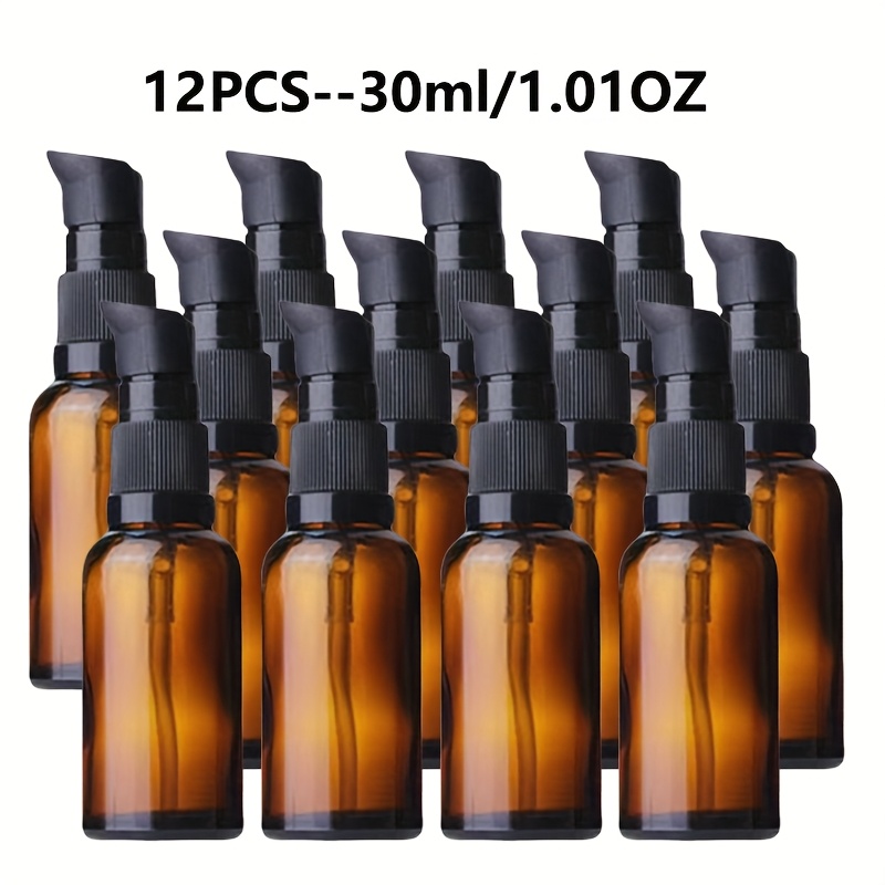 12pcs/8pcs/5pcs Amber Glass Lotion Bottle/pump Press Bottle 1.01oz/1.69oz/3.38oz Makeup Oil/lotion Dispenser Container, Perfume/ Essential Oil/scent Soap Dispenser, Reusable Shampoo Travel Accessorie