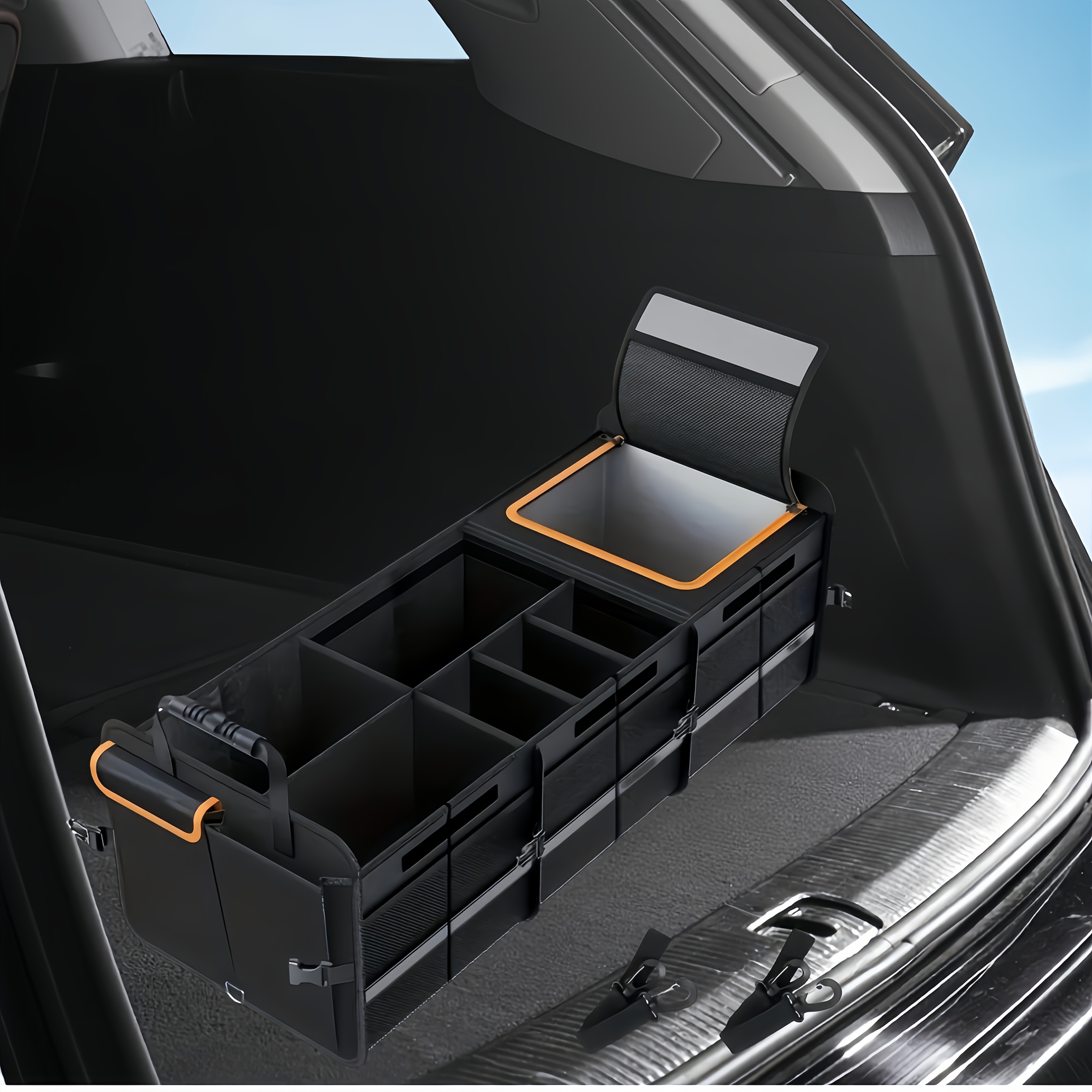 

Large Trunk Storage Bag: Integrated Leak-proof Cooler, Dual Straps, 4 Dividers & Fold-flat Lid