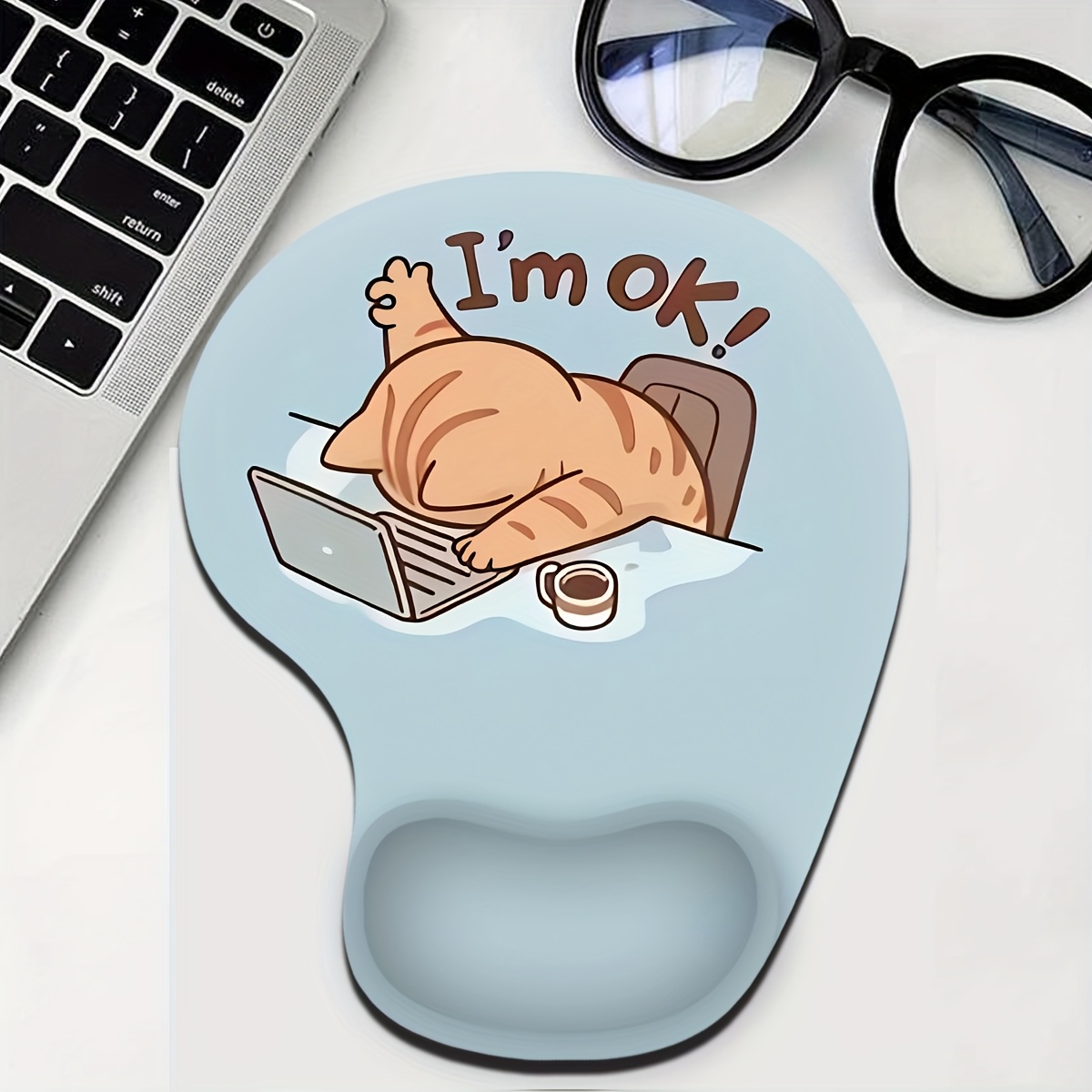 ergonomic mouse pad with wrist support comfortable non slip base mousepad for computer laptop office and home use featuring a smooth wrist rest and whimsical cartoon design mouse pads for desk details 2