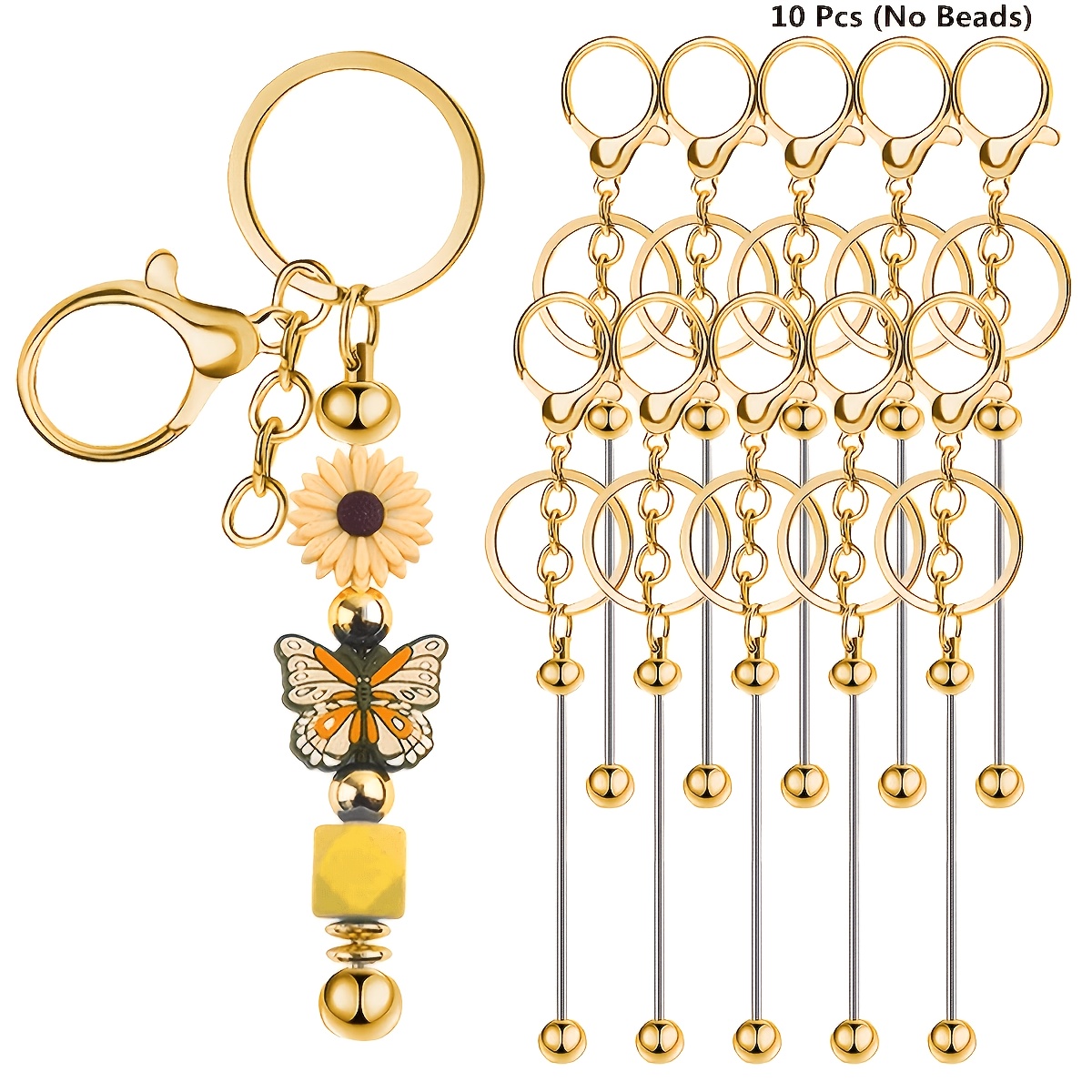 TEMU 10pcs Beaded Key Chain, Blank Beaded Strip Diy Key Decoration, 4-color