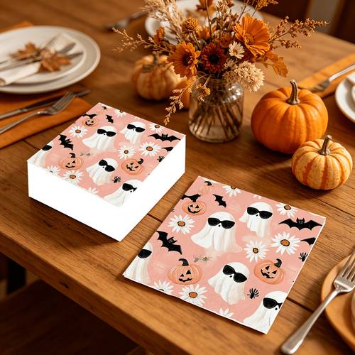 20pcs dnfmfjd pack cute ghosts pumpkins disposable paper napkins suitable for halloween parties weddings thanksgiving table decorations flat printed table napkins for birthdays seasonal dinner settings 2d flat