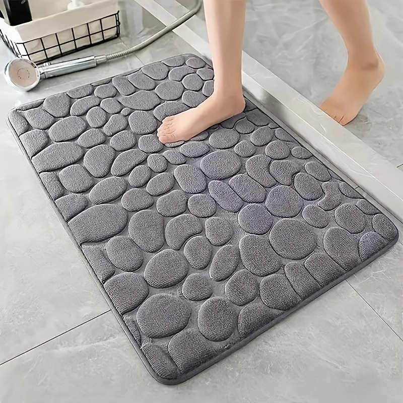 

25d Sponge Bath Mat - Quick Drying, Anti-slip, Comfortable Bathroom Rug With Textured Pebble Design, Shower And Bathtub Use, Neutral Gray, Bathroom Mat