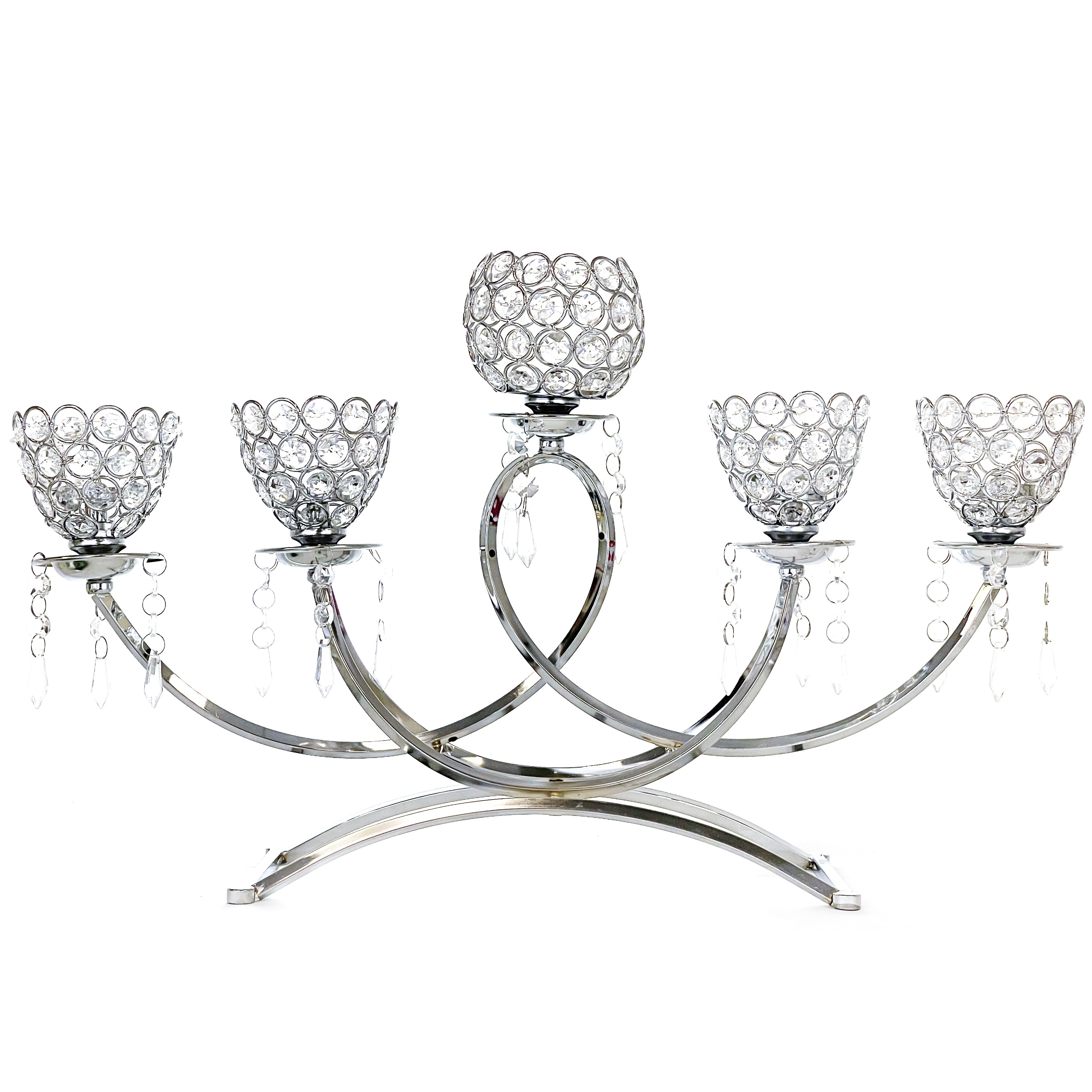 

5-arm Bowls Tealight Candelabra Candle Holder With Tulip Shaped Cup-silver Chrome Color Candle For Home Decor Wedding Christmas Church Halloween Party