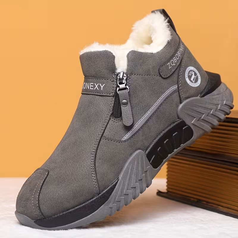 unisex winter snow boots simple and fashionable in solid colors of gray black khaki pu pull for thickened resistant pvc sole with lined for slip on lazy shoes suitable 3