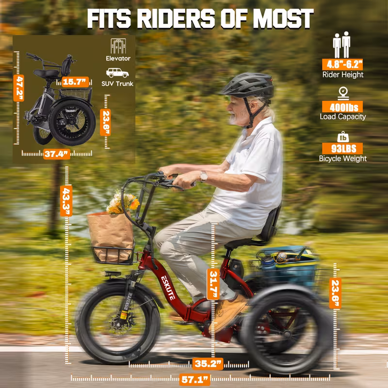 gifts festivals e three wheeled electric bicycle folding 18x3 0 wide tires long range 624wh battery Product details 5