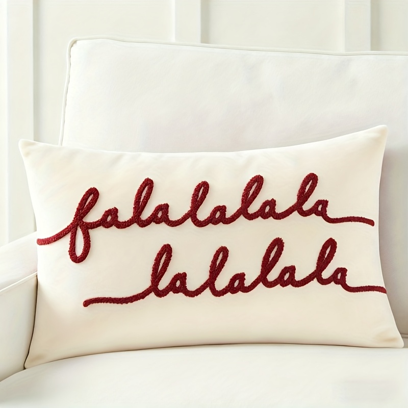 Image of Farmhouse Christmas Pillow Cover Falalala, 18x18 Inch Rustic Throw Cushion Cover For Couch Armchair, Cozy Decor