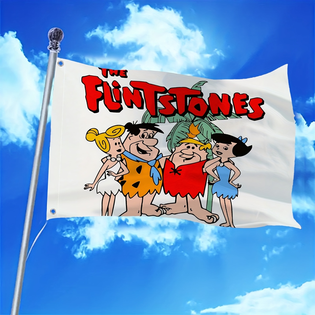 TEMU 2d Flat, 2d Flat 1pc . Square Flag, The Flintstones Pattern Square Flag, Suitable For Garden Lawn Yard Decor, Indoor Decor, Fall Decor, Wedding