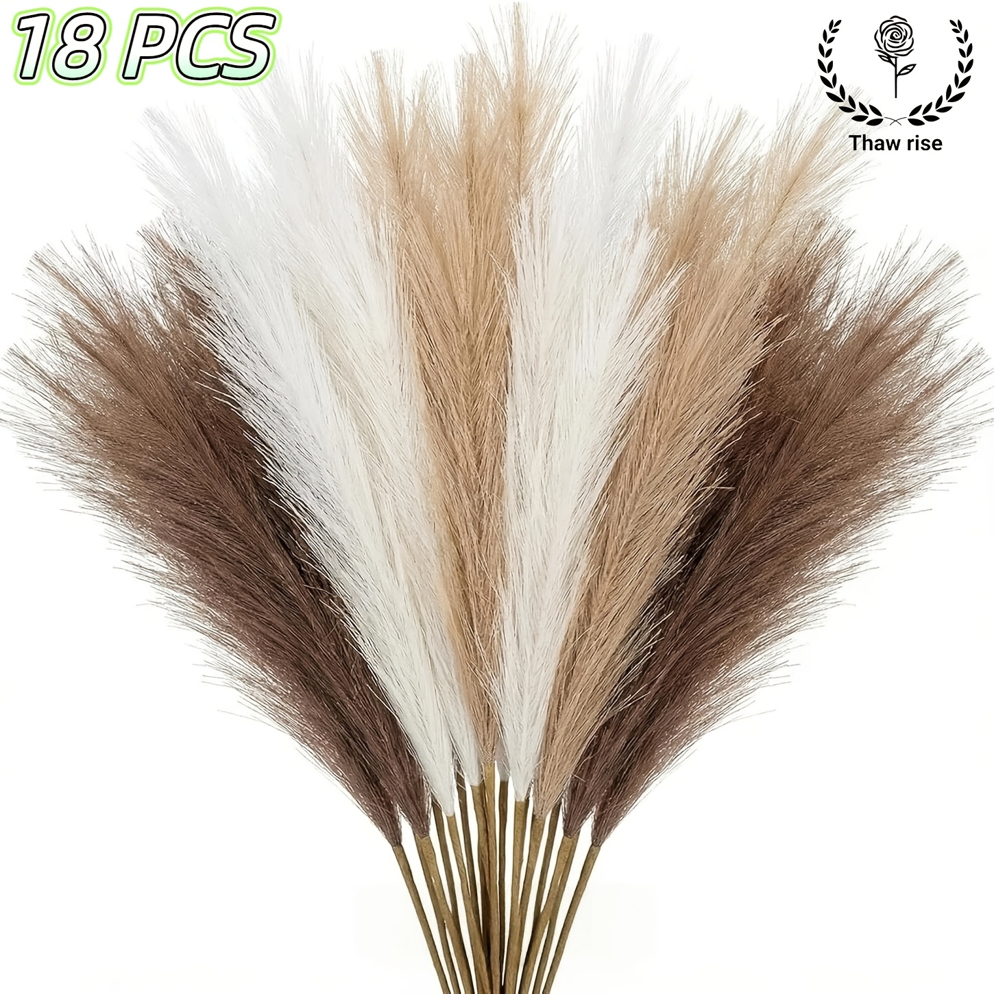TEMU 18pcs Set Artificial Pampas Grass Decor - Ultra Fluffy And , Suitable For Bohemian Weddings, Vase Filler, Floral Arrangements, Dried Flower