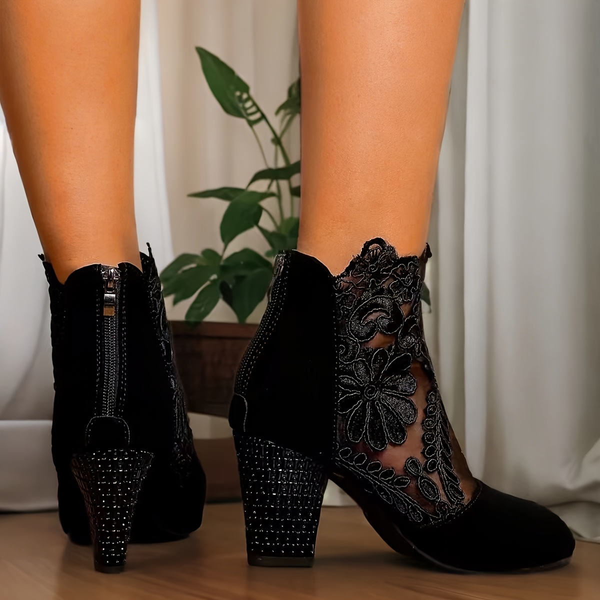 elegante schwarze spitzen high heels damen stiefeletten Temu Germany