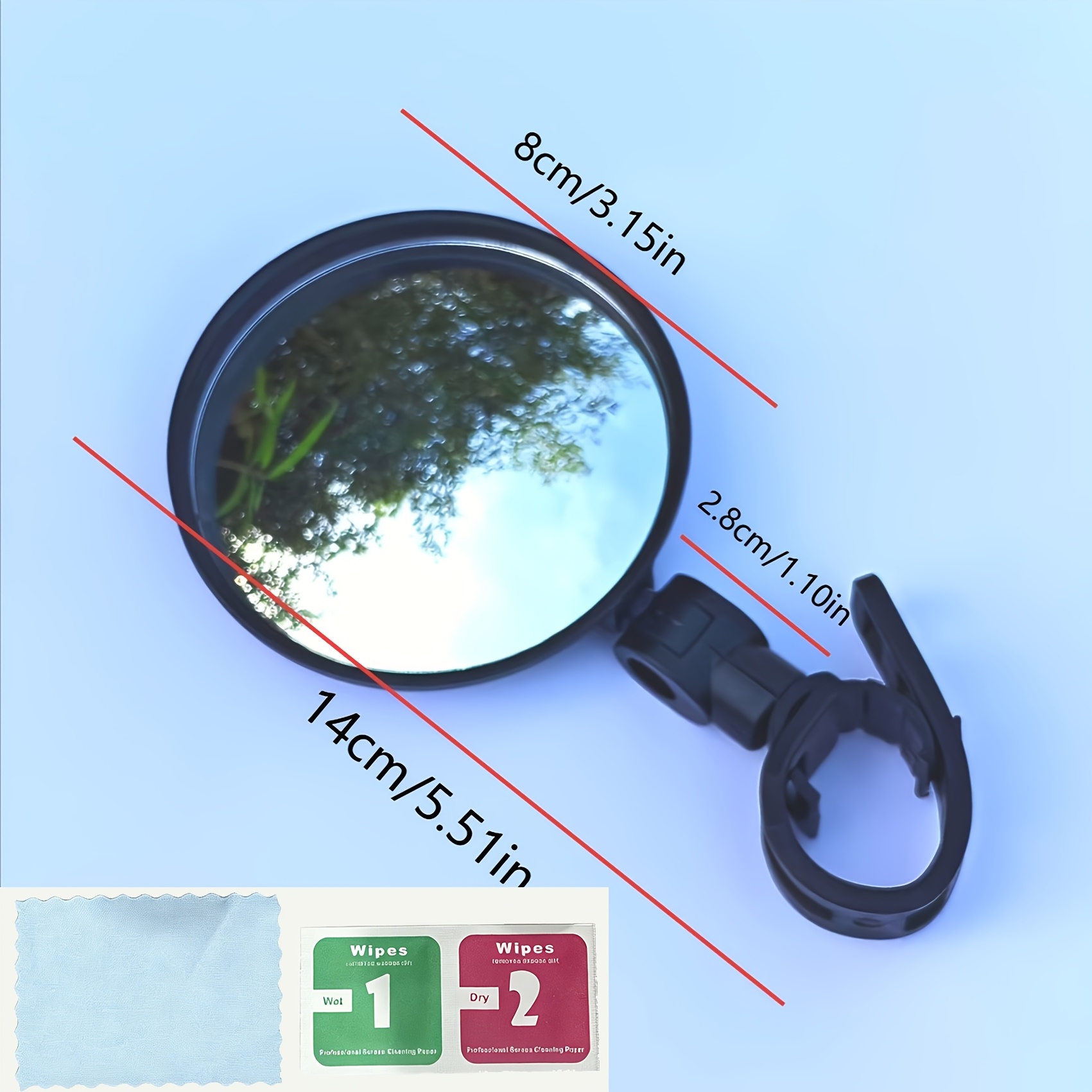 TEMU 4pcs Set (includes 1pc Mirror And 3pcs Cleaning Tools), 1pc Bicycle Rearview Mirror - 360-degree Rotatable Wide-angle Convex Mirror, Large Round