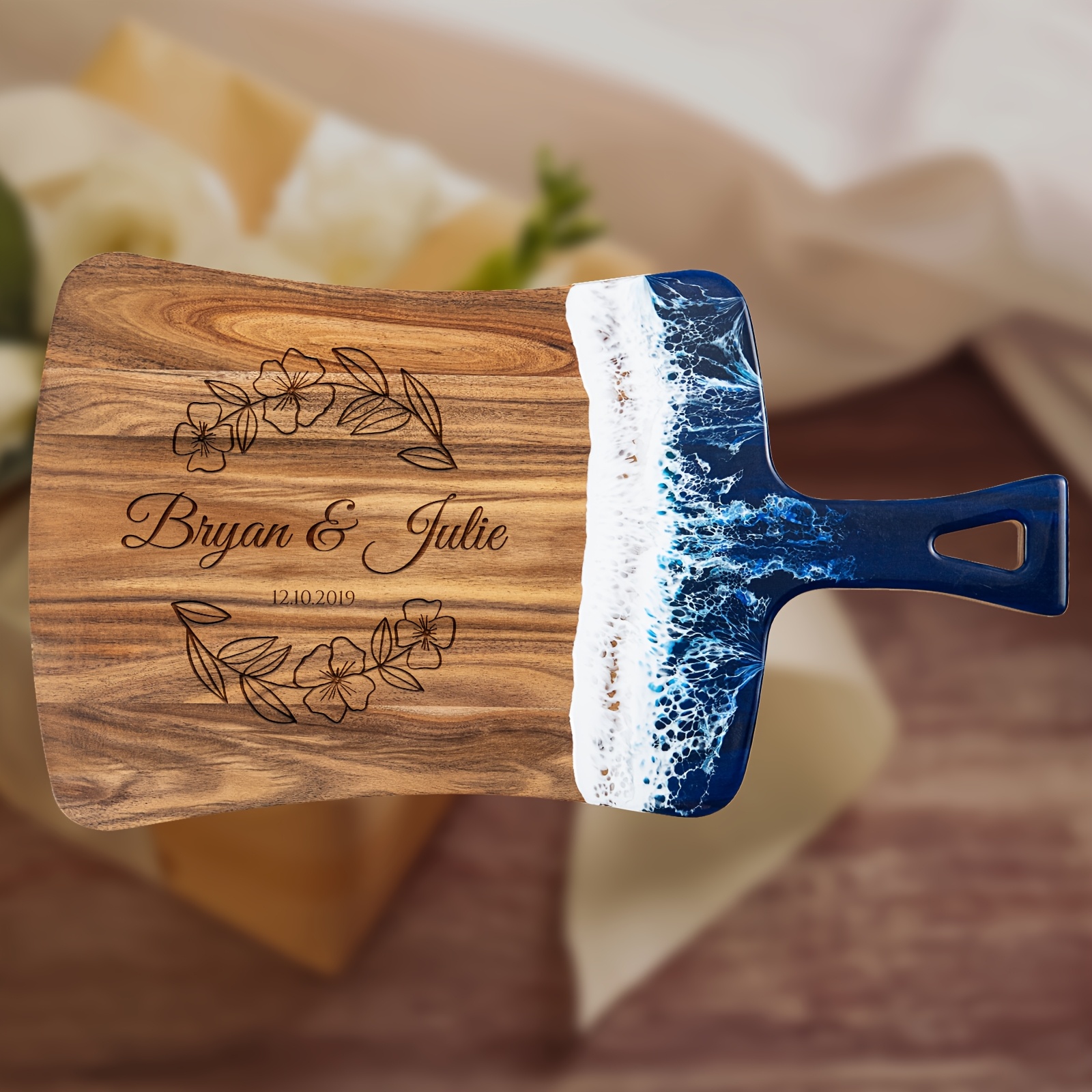 TEMU Wedding Custom Engraved Resin Wave Cutting Board, Personalized Anniversary Gift, Unique Newlywed Keepsake, Free Laser Engraving, Kitchen Decor