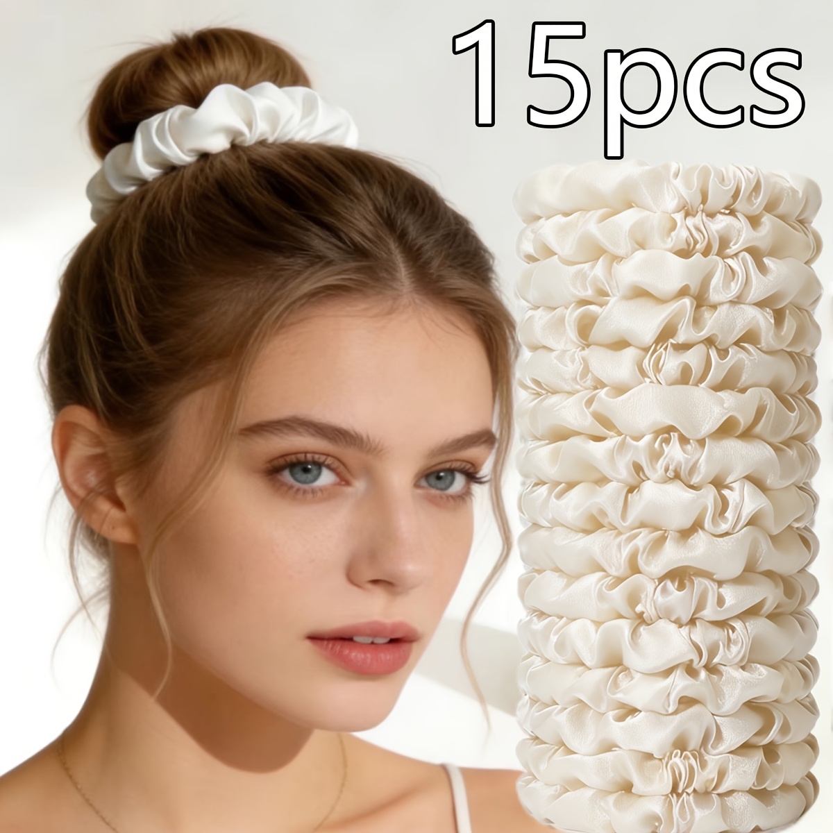 E-shop 15-teiliges Set: Neues Premium-Set aus glänzendem Satin in Dünndarmform für Pferdeschwänze Dutt, vielseitiges Alltags-Haarschmuck-Set für