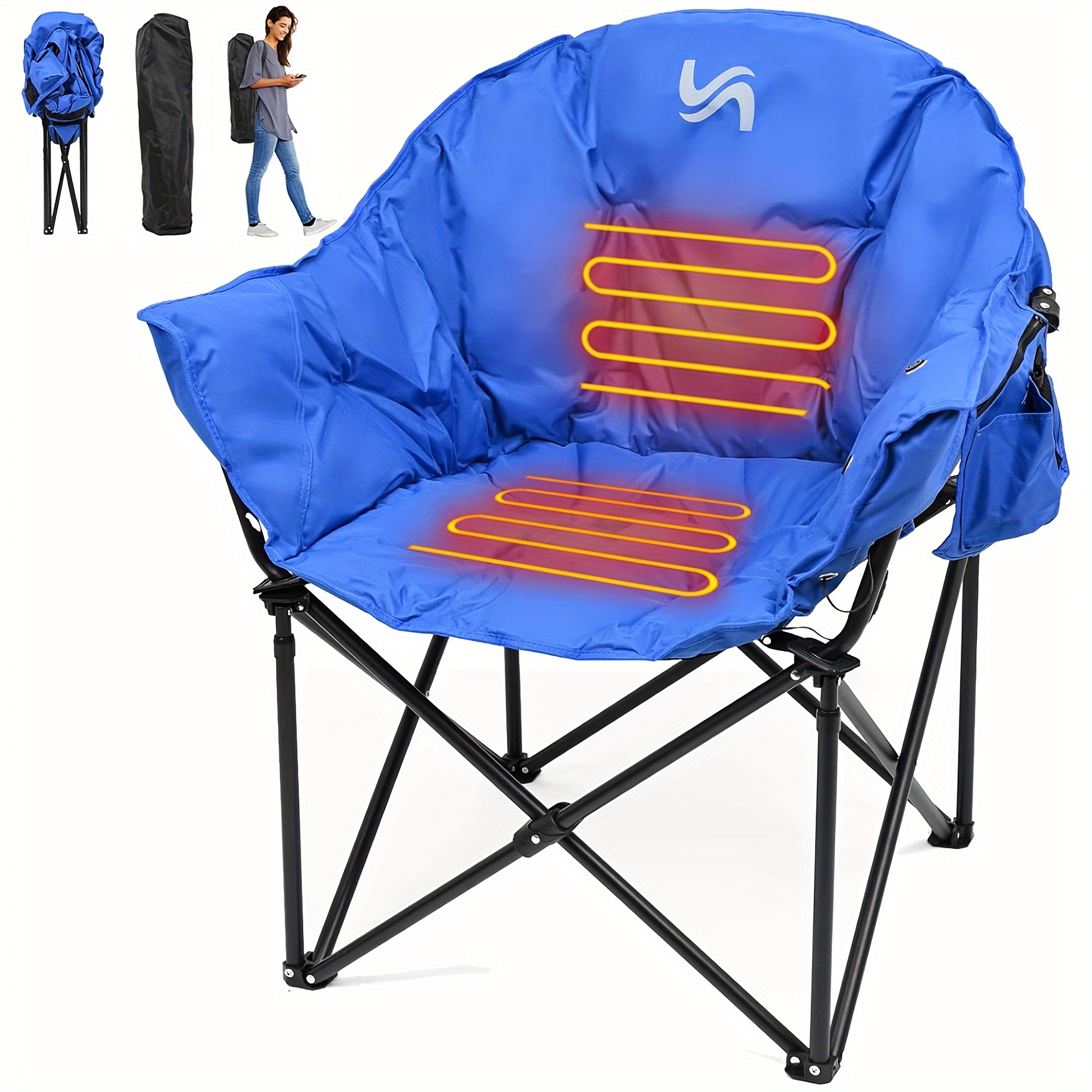 

Mophoto Camping Chair, Portable Camping Chairs Outdoor, Padded Oversized Folding Chairs Outdoor Sports, Heating Lawn Chair Patio Lounge Chairs For Adults