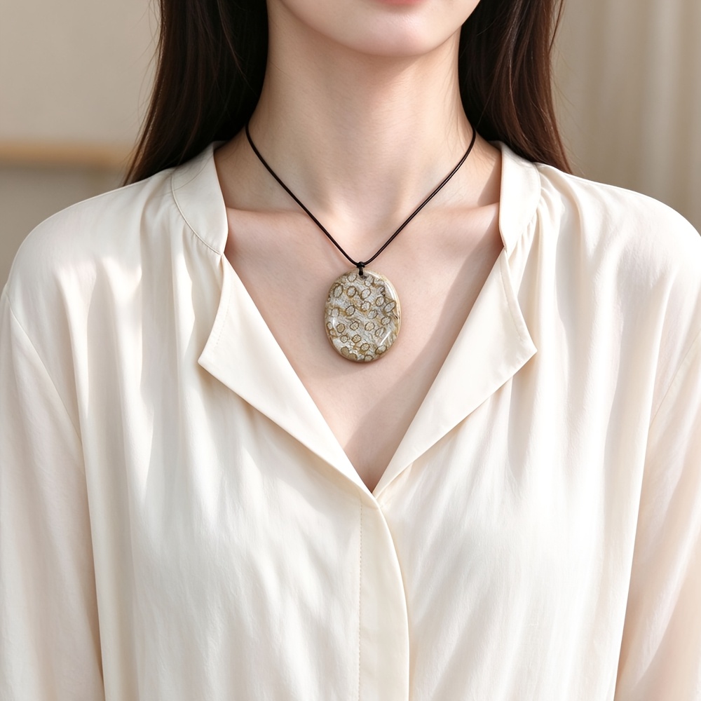 Natural Oval Silicified Coral Stone Pendant Necklace, Women's