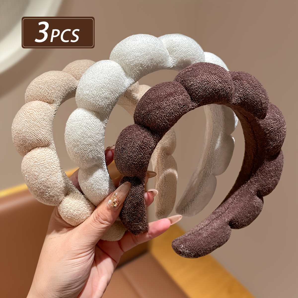 A Set Of 3 Women's Plush Solid Color Headbands In Colors, Suitable For Autumn And Winter, Measuring 6.69 Inches. Perfect For Christmas, Birthday Parties, And New Year Celebrations