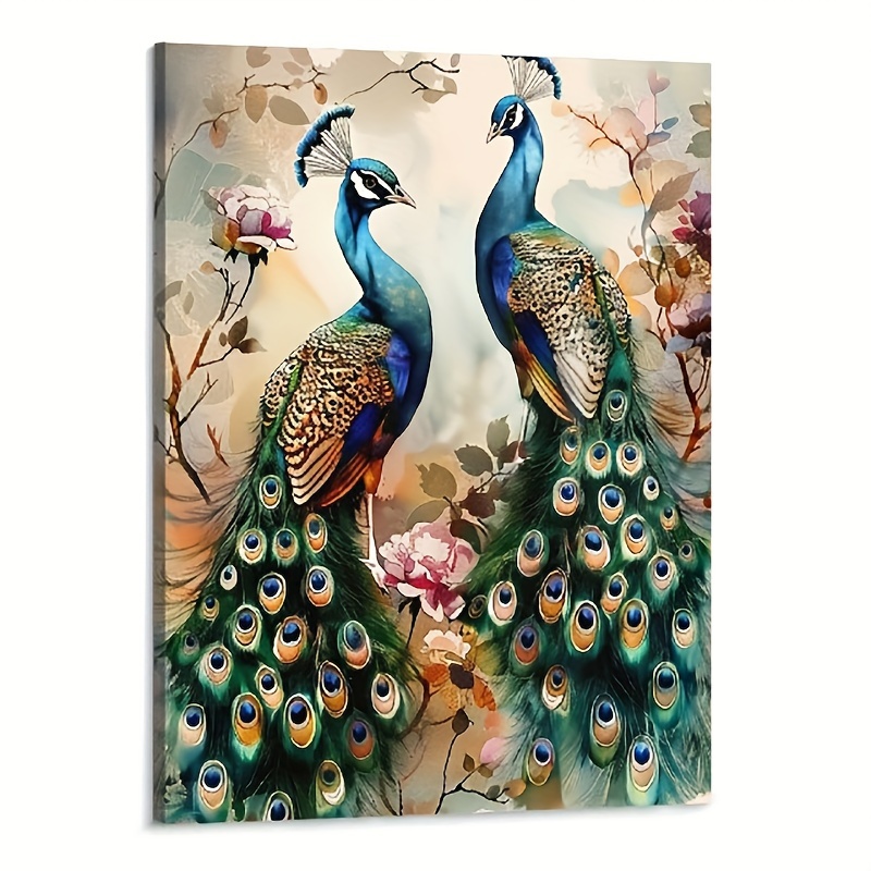 

1pc, Frameless 2 Peacocks With Floral Canvas Wall Art Animal Print Decorative Aesthetics Poster Picture Decorative Vintage Painting Art For Family Room Living Room Bedroom Decoration 12 X 16 Inches