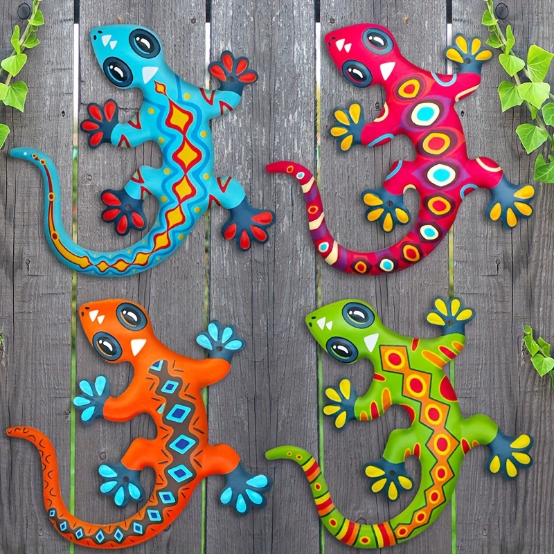 

4pcs 3d Metal Wall Decor, Colorful Lizard Garden Art For Outdoor And Indoor Decoration, Garden Yard Decoration, Perfect Gift For Mom, Dad, And Friends (9.45''x9.05'')