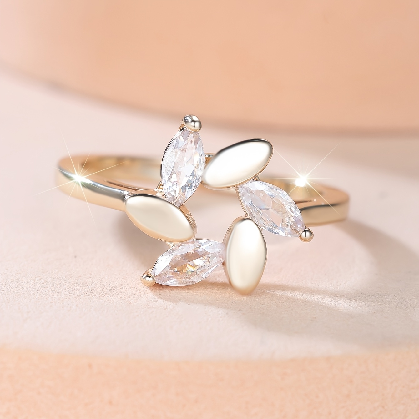 Elegant Ladies' Ring with Marquise-cut White Synthetic Zirconia