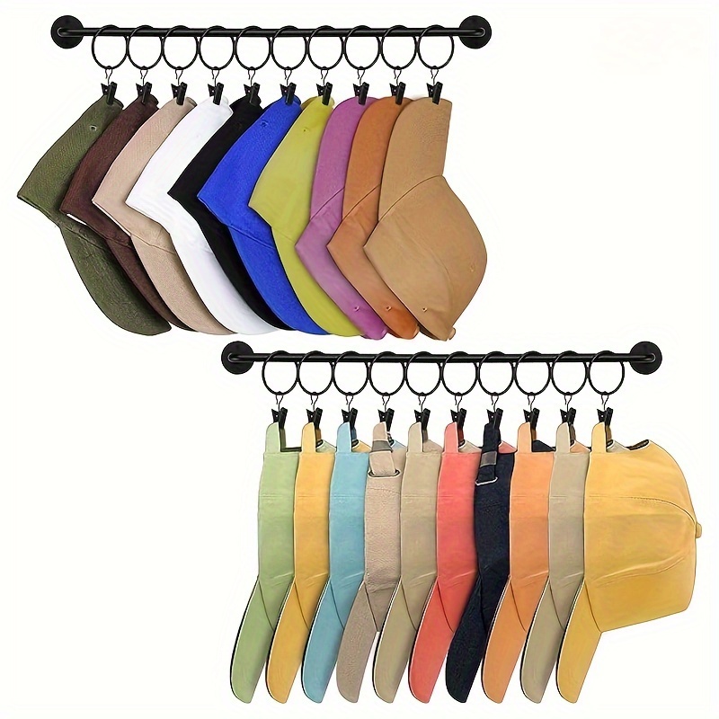 

Modern Iron Hat Rack Organizer With 10/20 Hooks - Wall-mounted Cap Display For Closet, Bedroom, Entryway, Laundry - Powder-coated Metal Holder (1pc/2pcs Set)