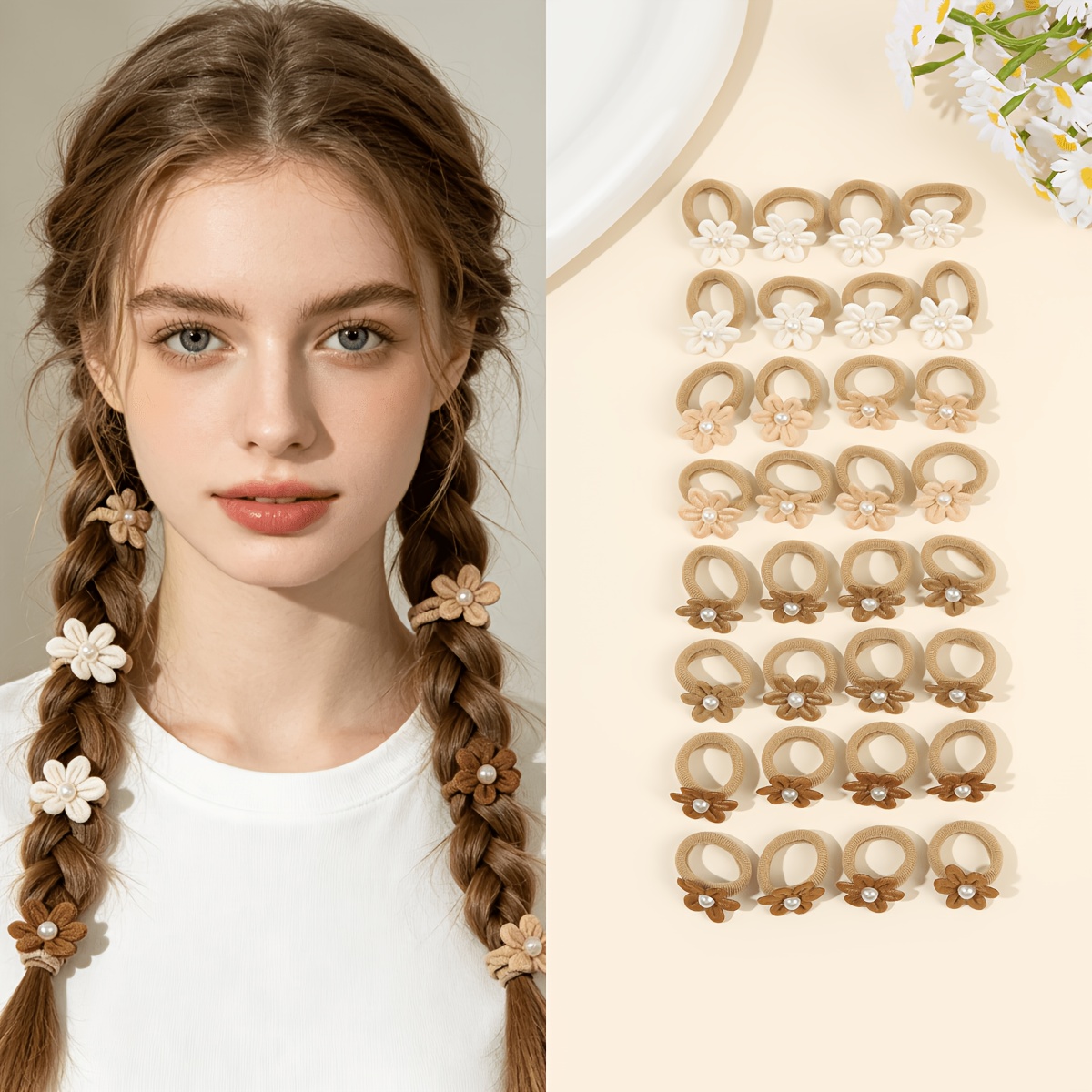 32pcs set of   mini floral hair ties     floral hair additions for   fashion styling