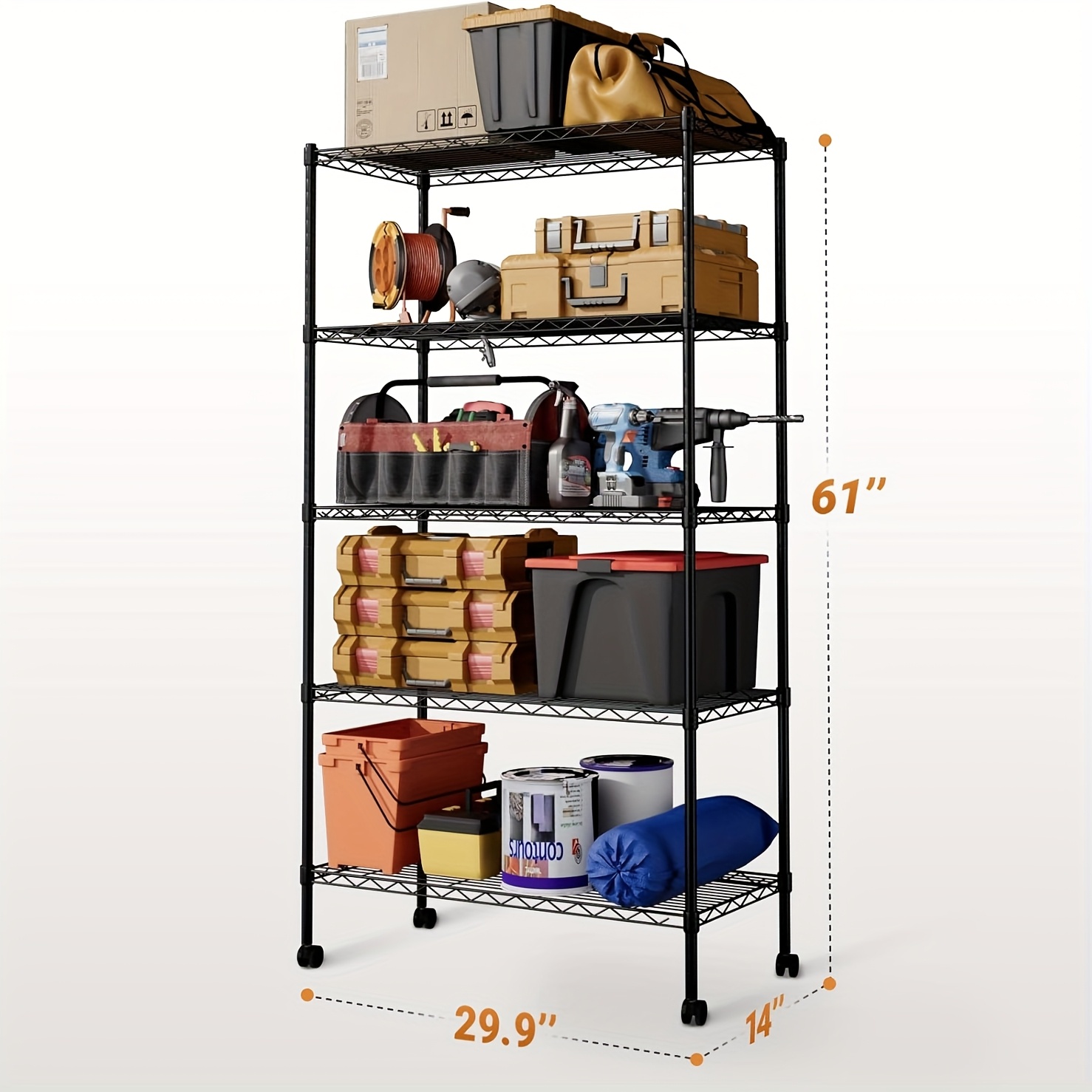 TEMU Heavy Duty 5-tier Steel Wire Shelving Unit - Space Saving Storage Rack For Garage, Kitchen, Pantry, 29.92"d X 13.98"w X 62.99"h, 250lb/shelf,