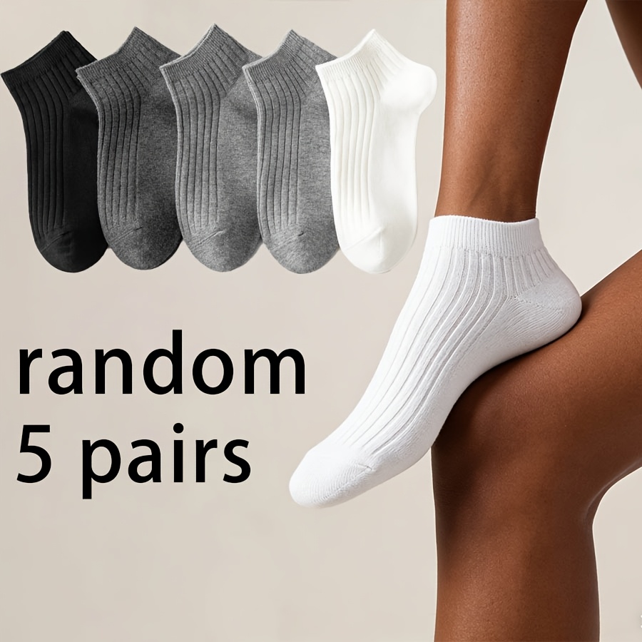 Random 5 Pairs Of Women's Socks Men's Socks Solid Color Vertical Striped Running Casual Versatile Socks Black White Socks Summer Thin Socks