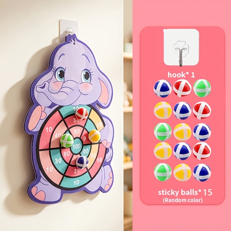 TEMU Jeu de fléchettes adhésives éléphant dinosaure, 16 pièces (15 balles + 1 cible) | Tête souple non électronique, matériau en flanelle, idéal pour
