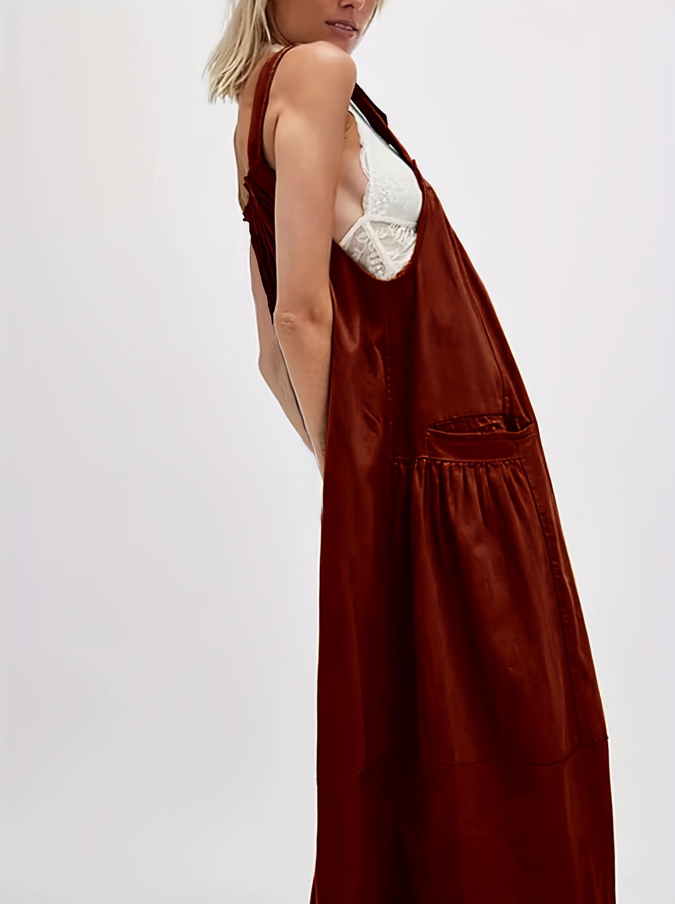 women's olive green sleeveless midi dress white lace trim Temu