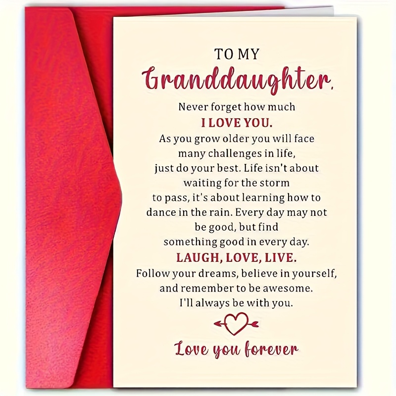 TEMU Carte d'anniversaire pour petite-fille - Message de , petite-fille, tante ou parent - Élégant style crayon - Parfait pour les anniversaires, les