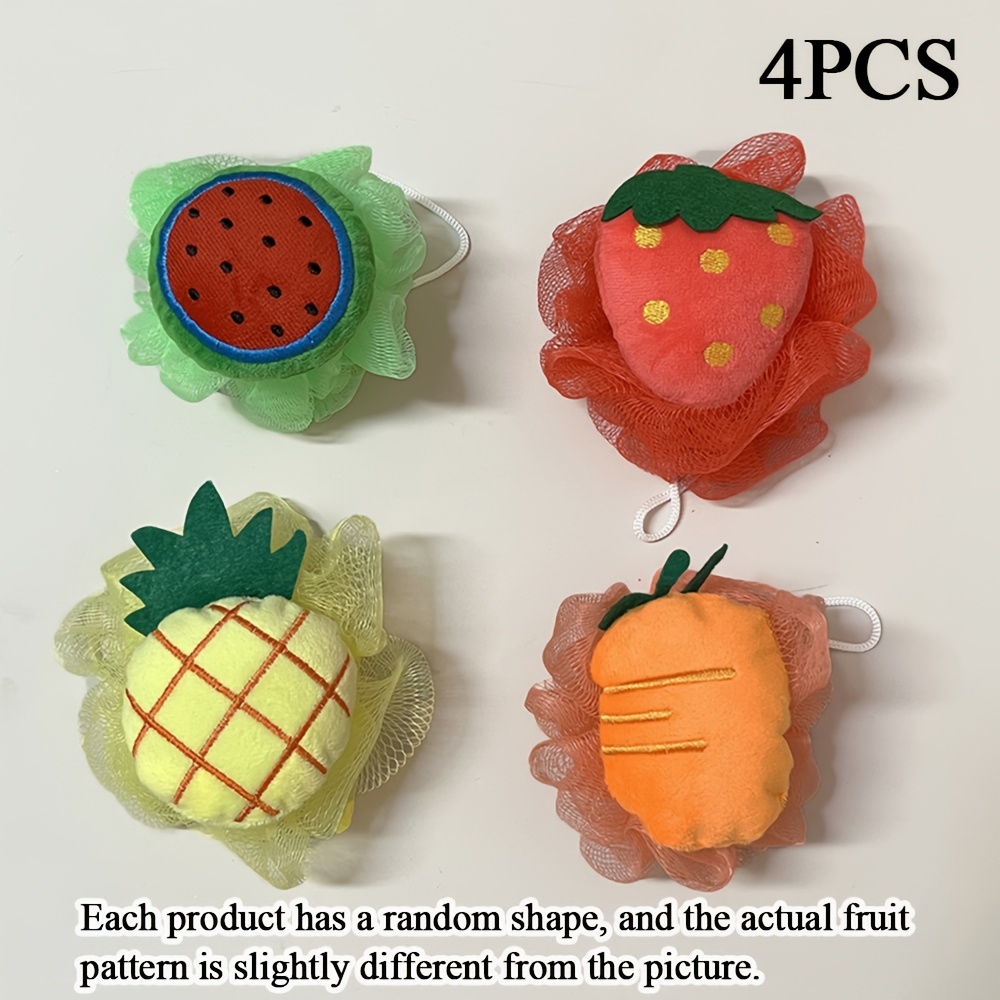 4pcs Fruit Shaped Bath Shower Ball Bath Soft Large Bath Ball Creative Bath Scrubber Product Styles Are , Shapes Are Random