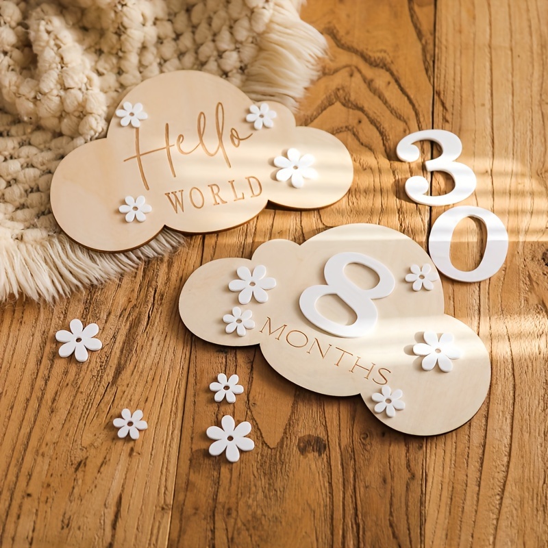 

1 Set Wooden Milestone Blocks - Month Photo Props, -shaped Wooden Mileage Pieces For Balloon & Celebration, Commemorative Keepsake, Shower Gift