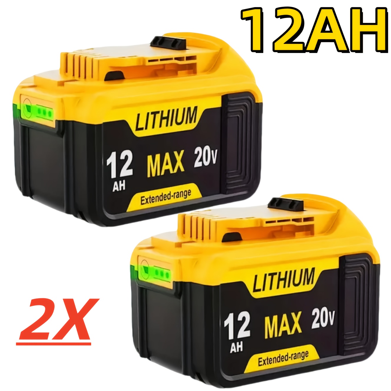TEMU 2 Pack Batterie de Remplacement 20V 12Ah pour Outils for Dewalt 20V Max (DCB201, DCB200, DCB204, DCB206, DCB203) - Compatible for Dewalt 2