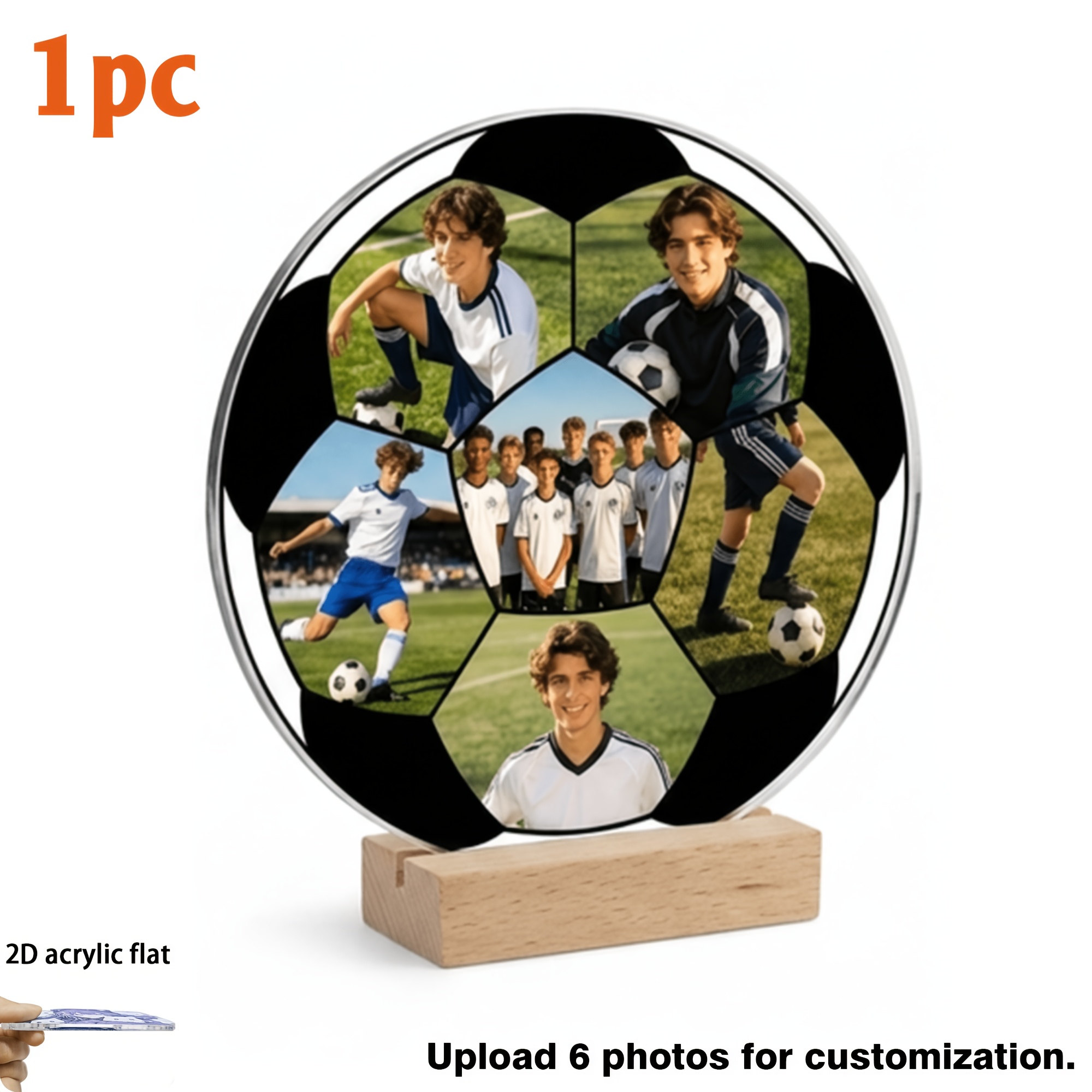 TEMU 1 pz, Ornamento commemorativo in acrilico personalizzabile a tema calcio, fotografica - Personalizzato per bambini e che il calcio, Ornamento da