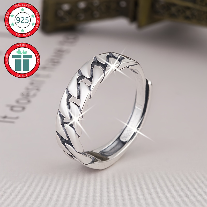 

Bague En Argent 925, De Chaîne , Réglables Adaptés Aux Hommes Et Aux , Aux Tenues Quotidiennes, Bague De 3.3g/0.12oz