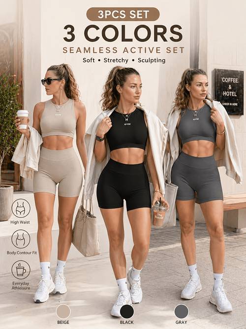 6pcs womens casual sports set sports tank top and shorts with elastic waistband stretchy breathable gym workout and yoga set womens casual sportswear