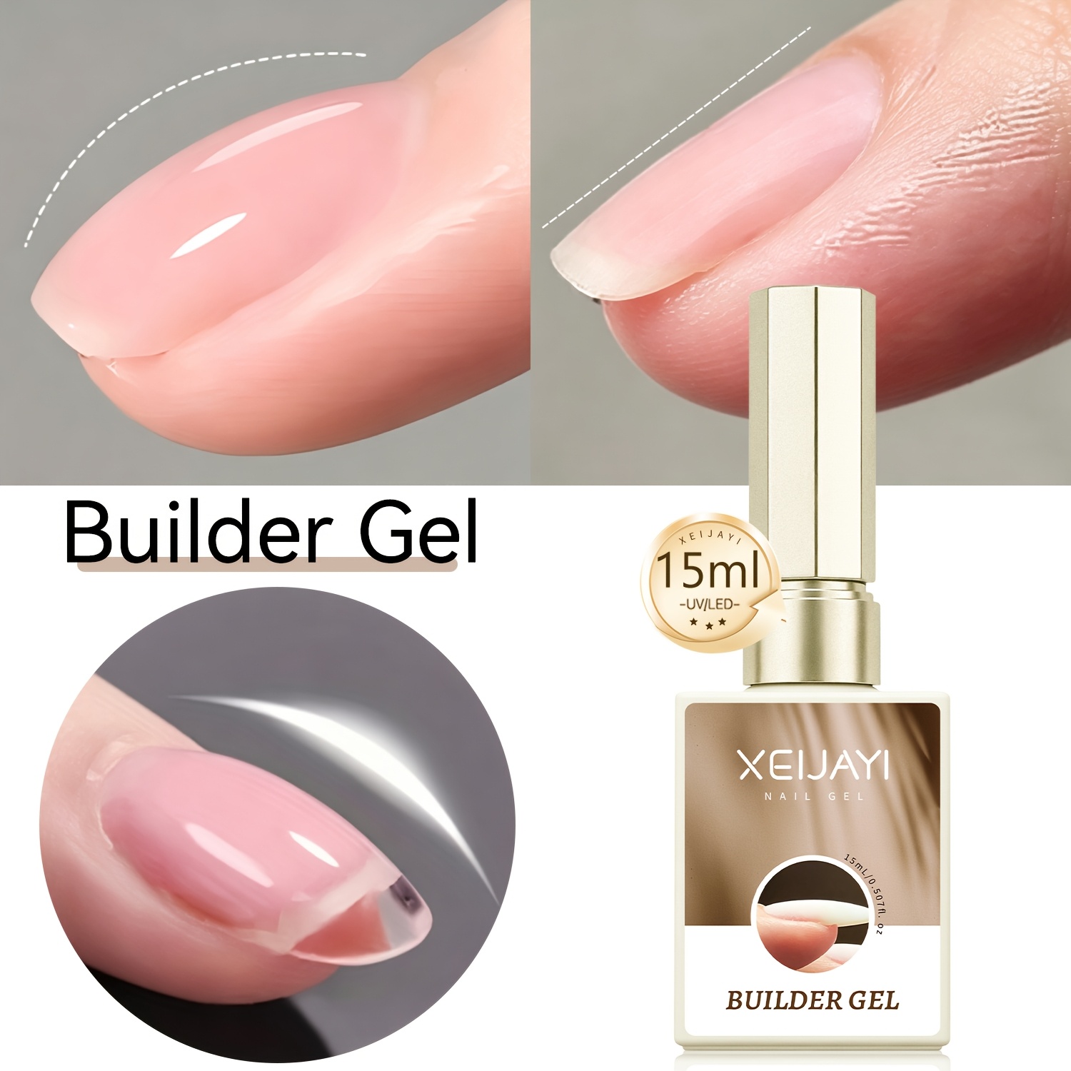 Image of 1pc Xeijaiy /led Cured Poly Nail Gel Suitable For Diy Builder Nail, Acrylic Gel For /led, Quick Building For Nail Art, At Use, / For Nail & Nail, No